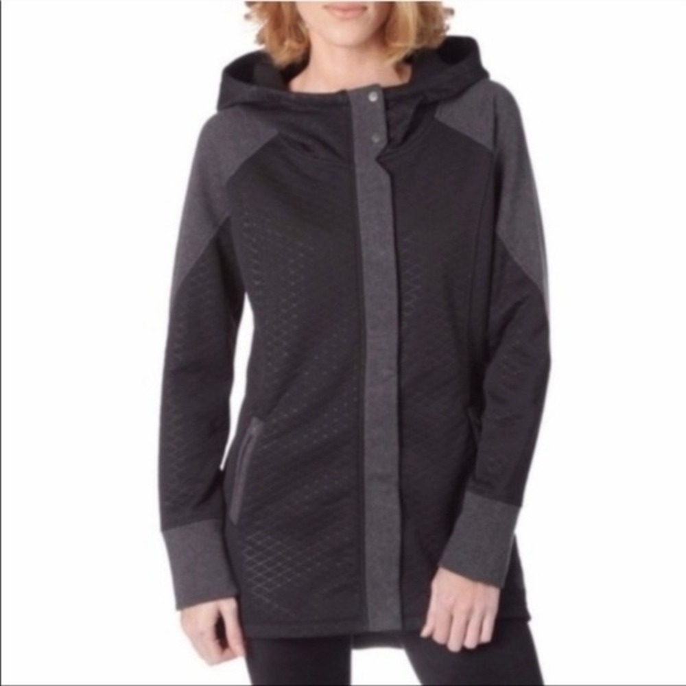 The North Face Recover Up Quilted Jacket Black Grey Longline Zip Up Womens XL